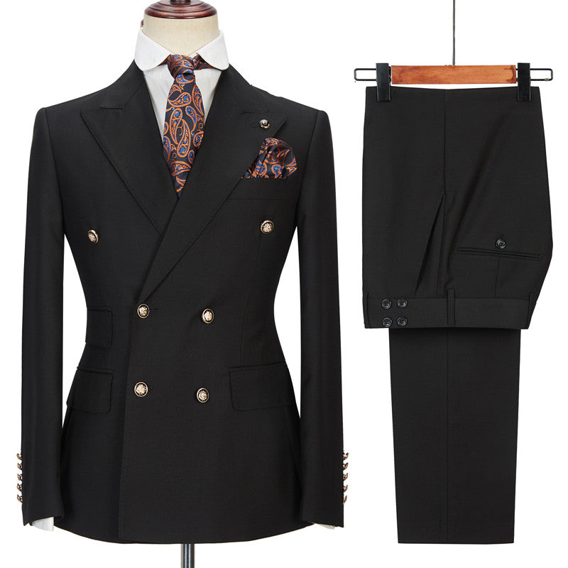 Double Breasted Black Peak Lapel Blazer Wedding Suits