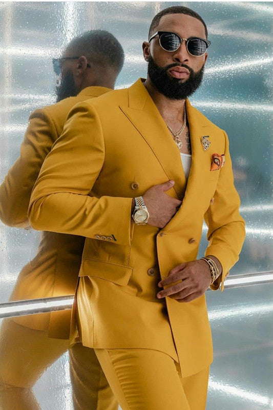 Slim-Fit Yellow Prom Attire for Guys 2022 with Double Breasted