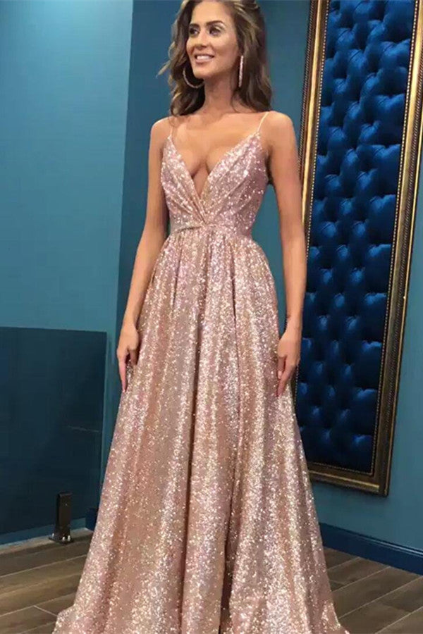 Elegant V-Neck Evening Dresses with Sparkling Sequins