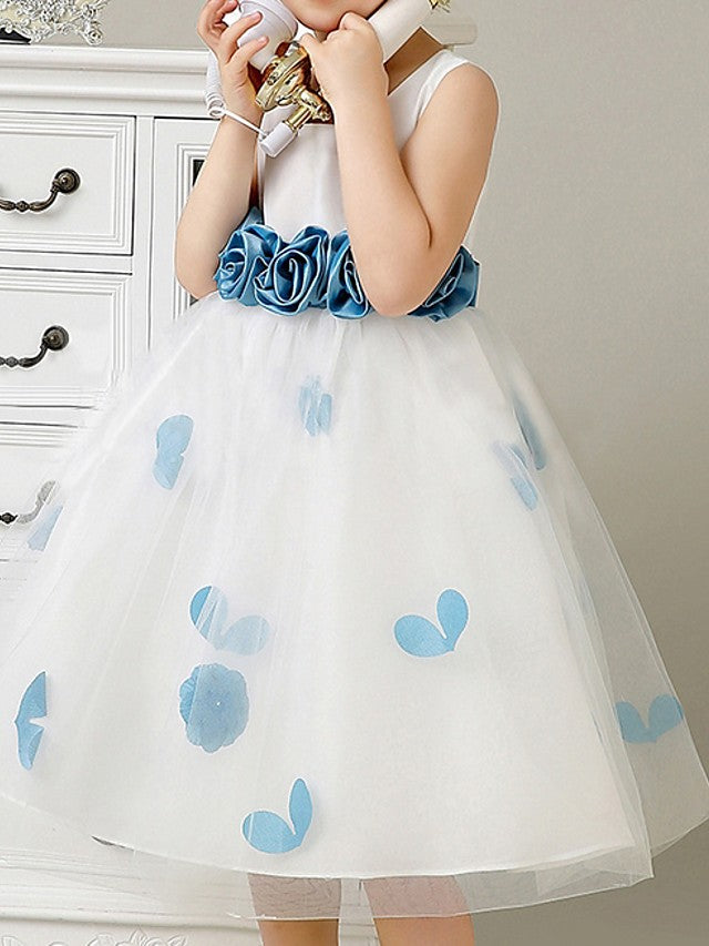 A-Line Sleeveless Scoop Neck Flower Girl Dresses with Bow Pattern Print Appliques