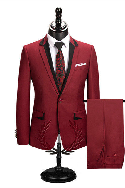 Red Tuxedo Suit for Groom - Notched Lapel With One Button - Populay World