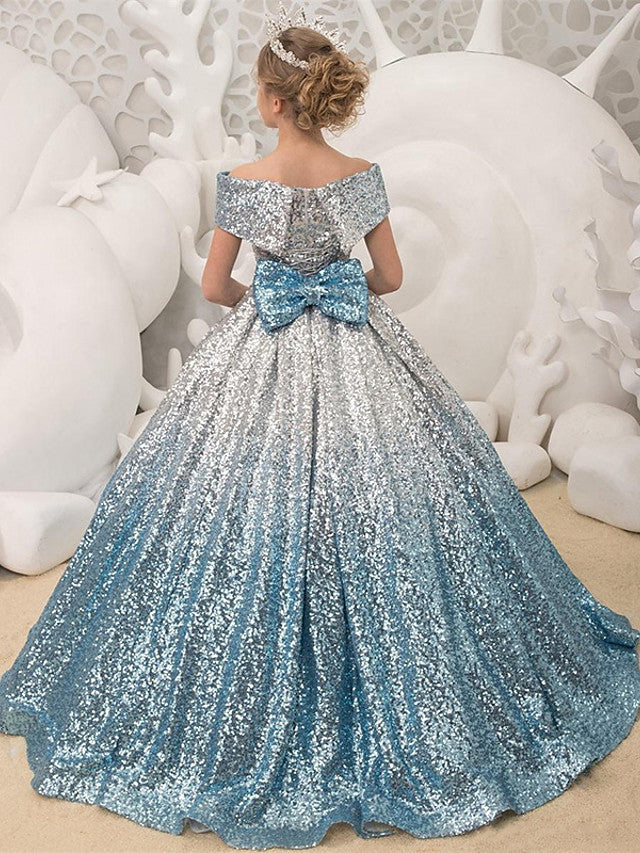 Princess Short Sleeves Ball Gown with Bow Pleats Sequins & Lace