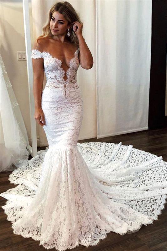 Romantic Off-the-Shoulder Mermaid Wedding Dress With Appliques Lace