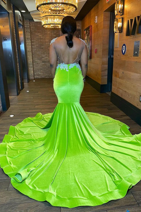 Light Green Mermaid Sleeveless Prom Dress with Beaded Appliques