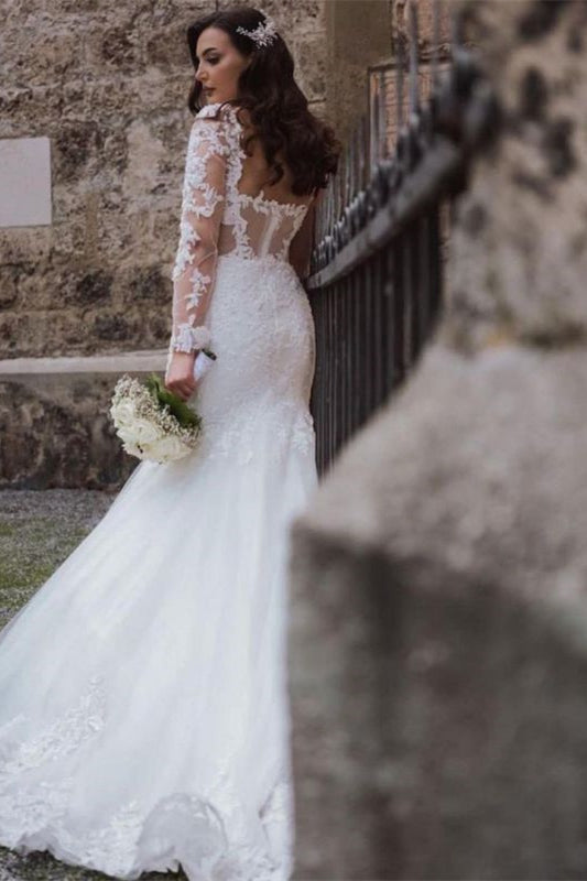 Sweetheart Lace Long Sleeves Mermaid Wedding Dress