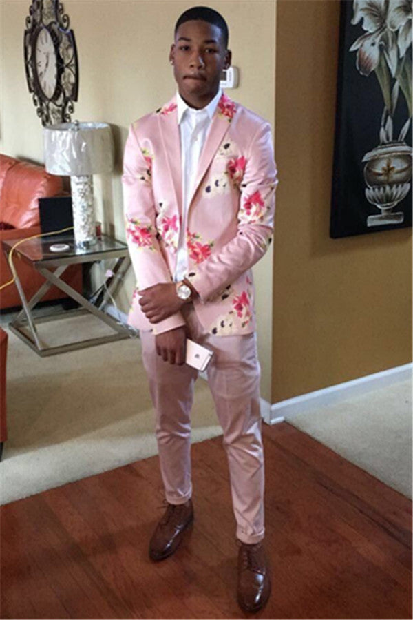 Handsome Pink 2-Piece Groom & Groomsmen Suits with Flower Prints