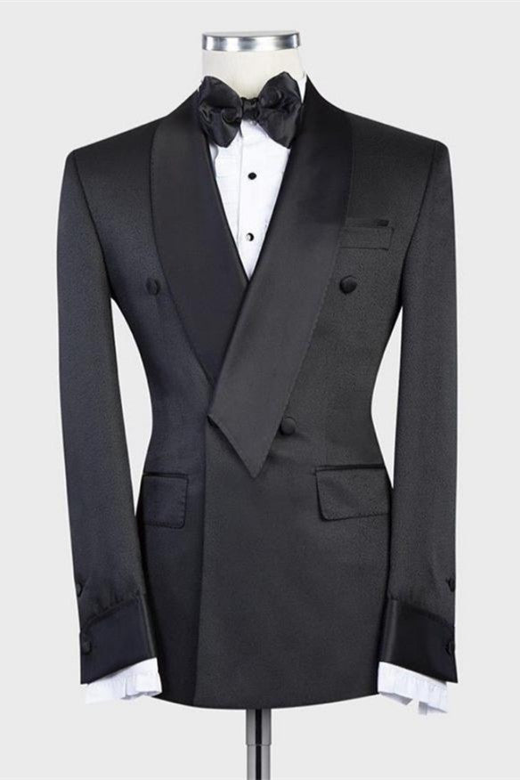 Isaias Black Double Breasted Shawl Lapel Men Suit for Weddings