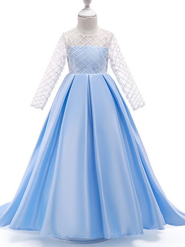 Princess A-Line Long Sleeve Flower Girl Dress with Bow Pleats