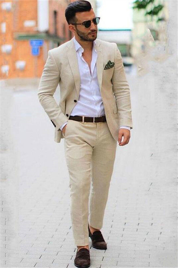 Latest Ivory Linen Blazer Mens Suits Slim Fit with Notched Lapel for Casual Summer Wear