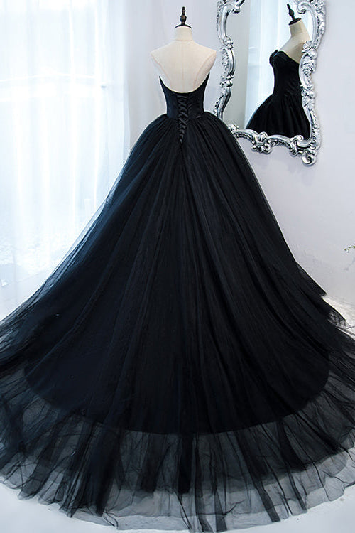 Elegant Black Sweetheart Long Evening Dress Ball Gown with Sleeveless