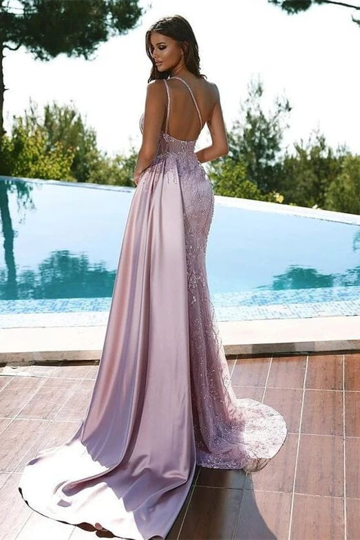 Shining Pink One-Shoulder Mermaid Prom Dress with Beads and Split