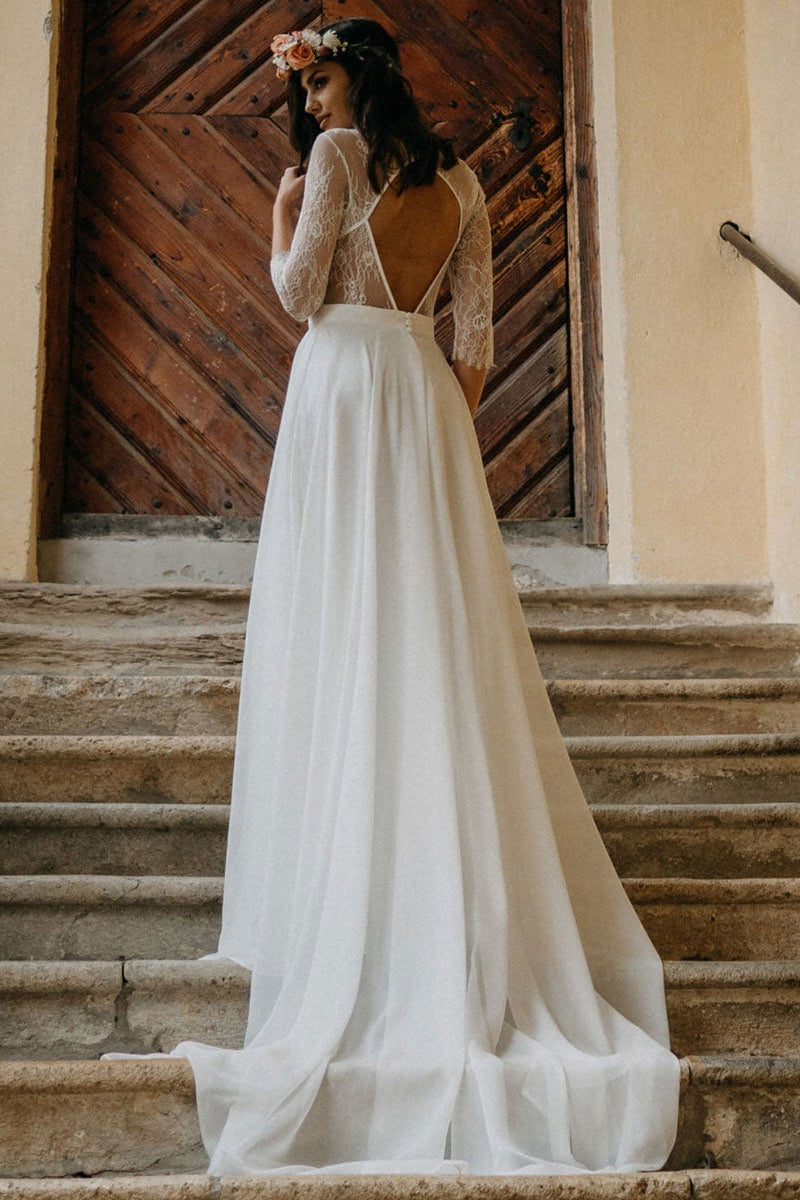 Boho Lace Chiffon Long Wedding Dress