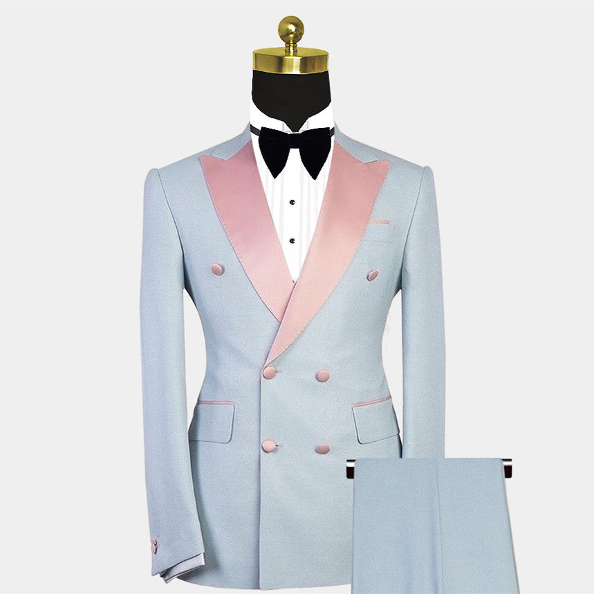 Chic Double Breasted Wedding Suit For Men With Peaked Lapel