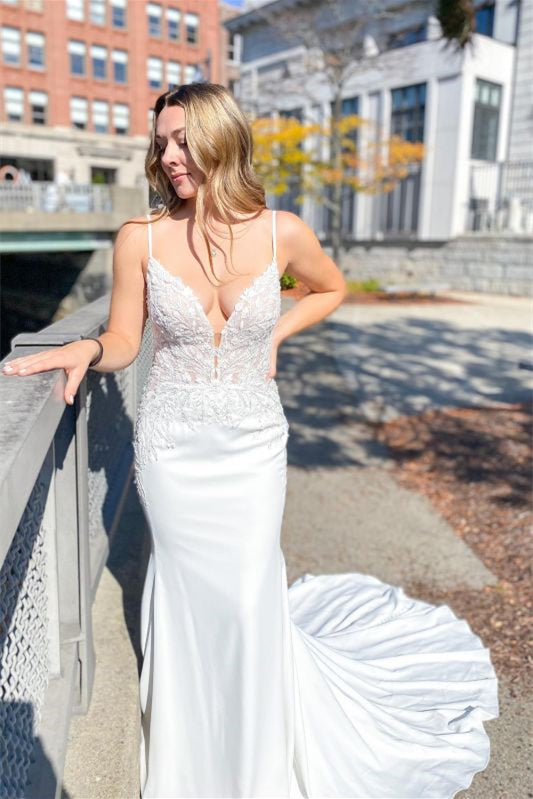 Mermaid Wedding Dress with Spaghetti-Straps Appliques