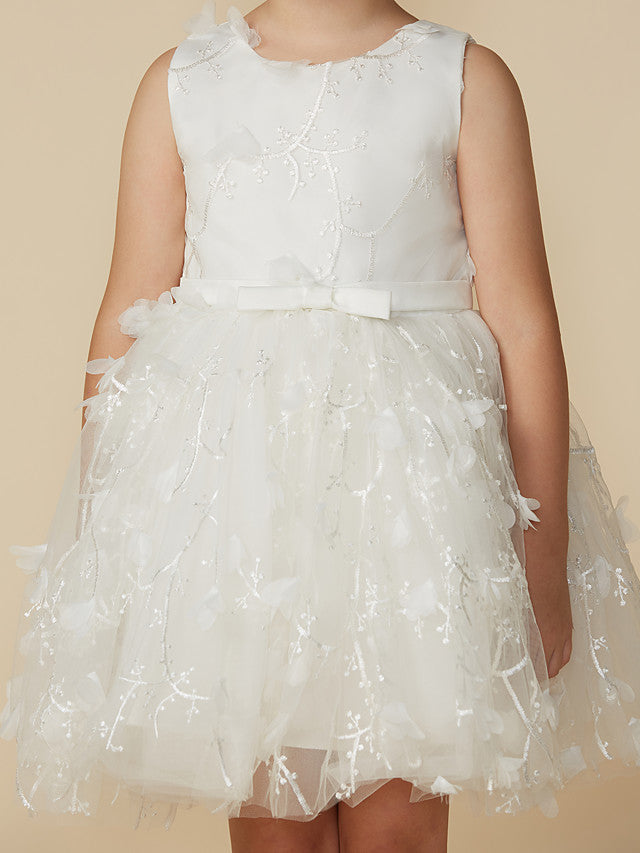 Princess Jewel Lace Sleeveless Flower Girl Dress with Belt