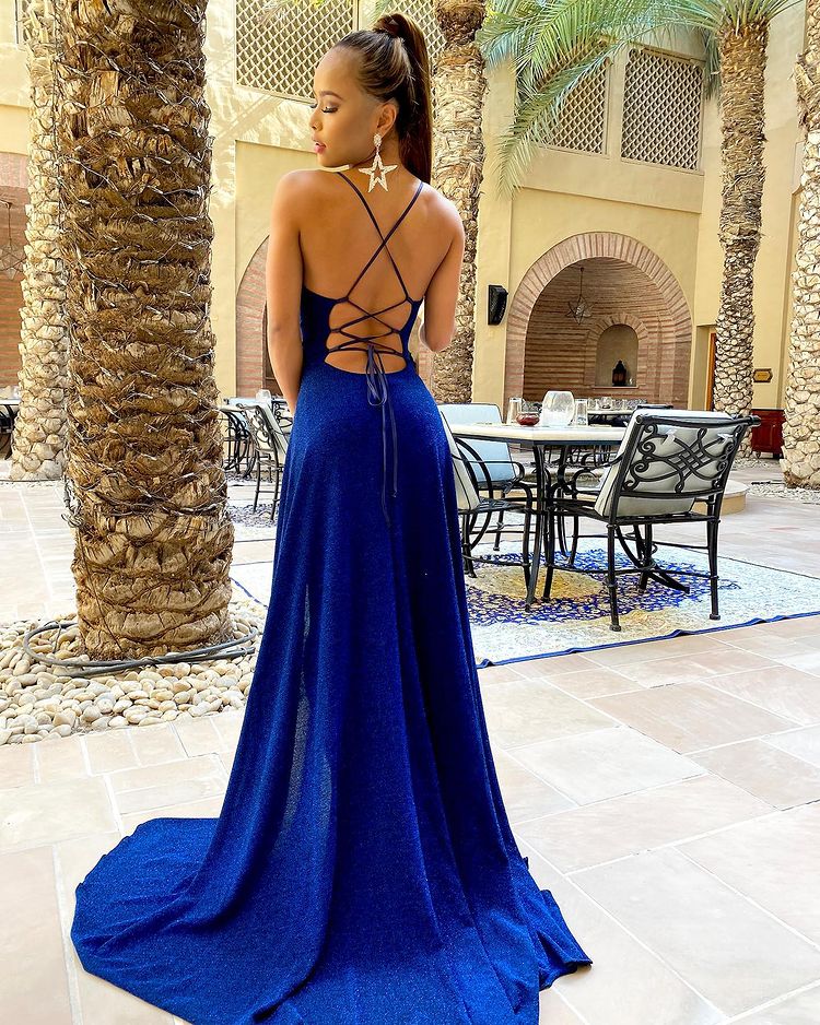 Mermaid Royal Blue Evening Dress with Spaghetti-Straps and Split