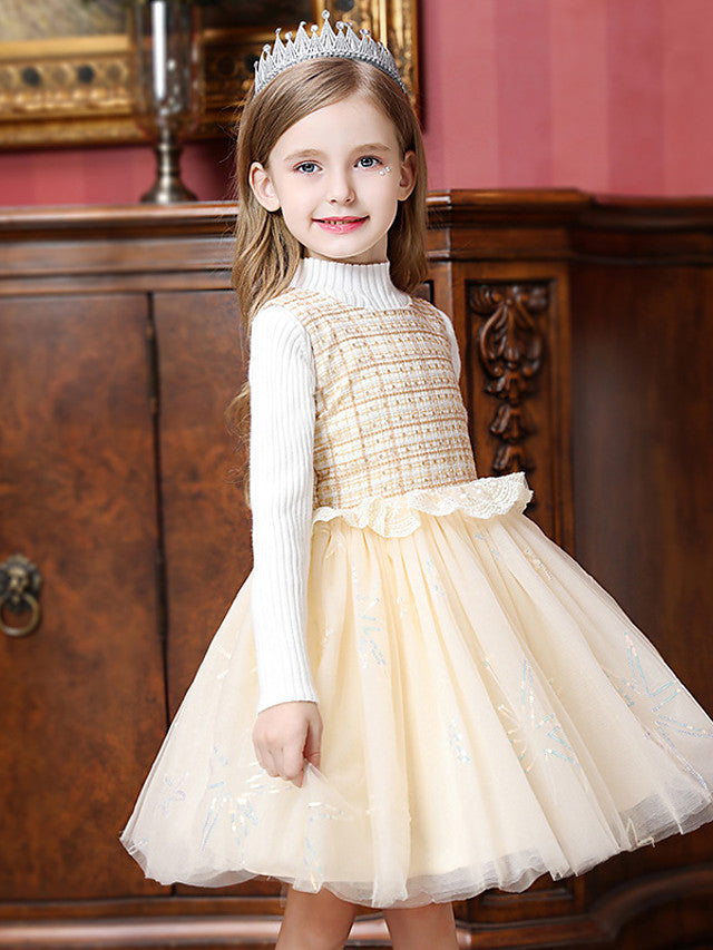 Knee-Length Tulle Flower Girl Dress with Jewel Neckline and Spliced Ruffles