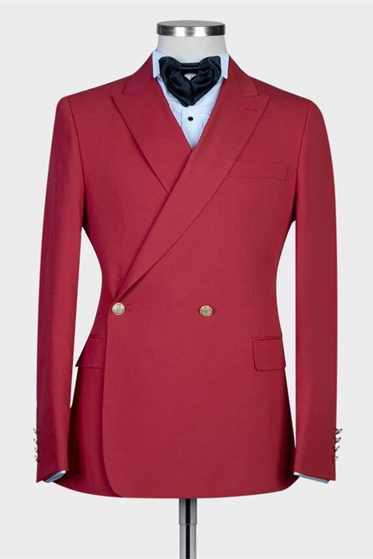 Handsome Red Peaked Lapel Summer Wedding Suit for Groom
