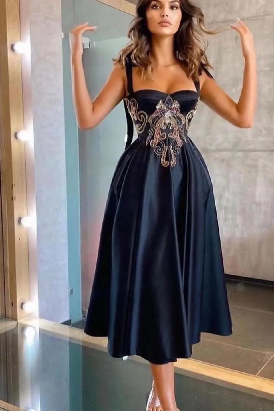 A-Line Evening Dress with Appliques - Gorgeous Straps