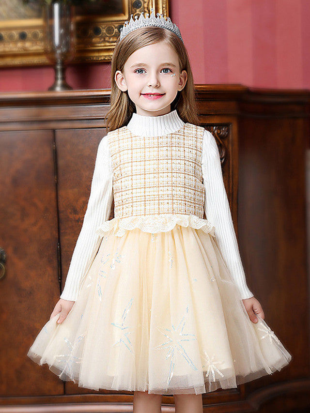 Knee-Length Tulle Flower Girl Dress with Jewel Neckline and Spliced Ruffles