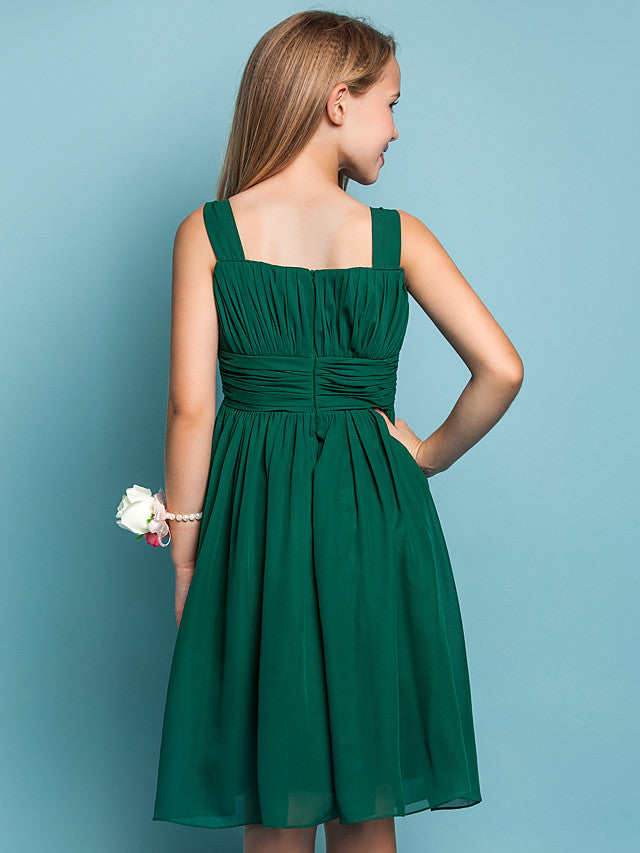 Elegant Knee-Length Chiffon Flower Girl Dress with Sheath Column Straps and Ruched Draping