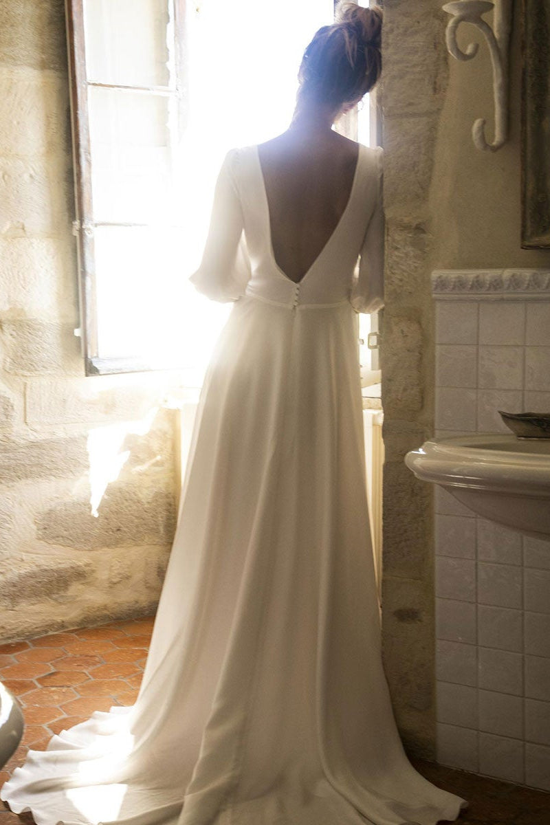 V-Neck Half Dress for Your Special Day - Sleeves Wedding Dress