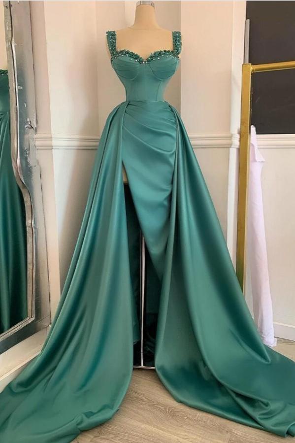 Mermaid Straps Beadings Prom Dress with Slit