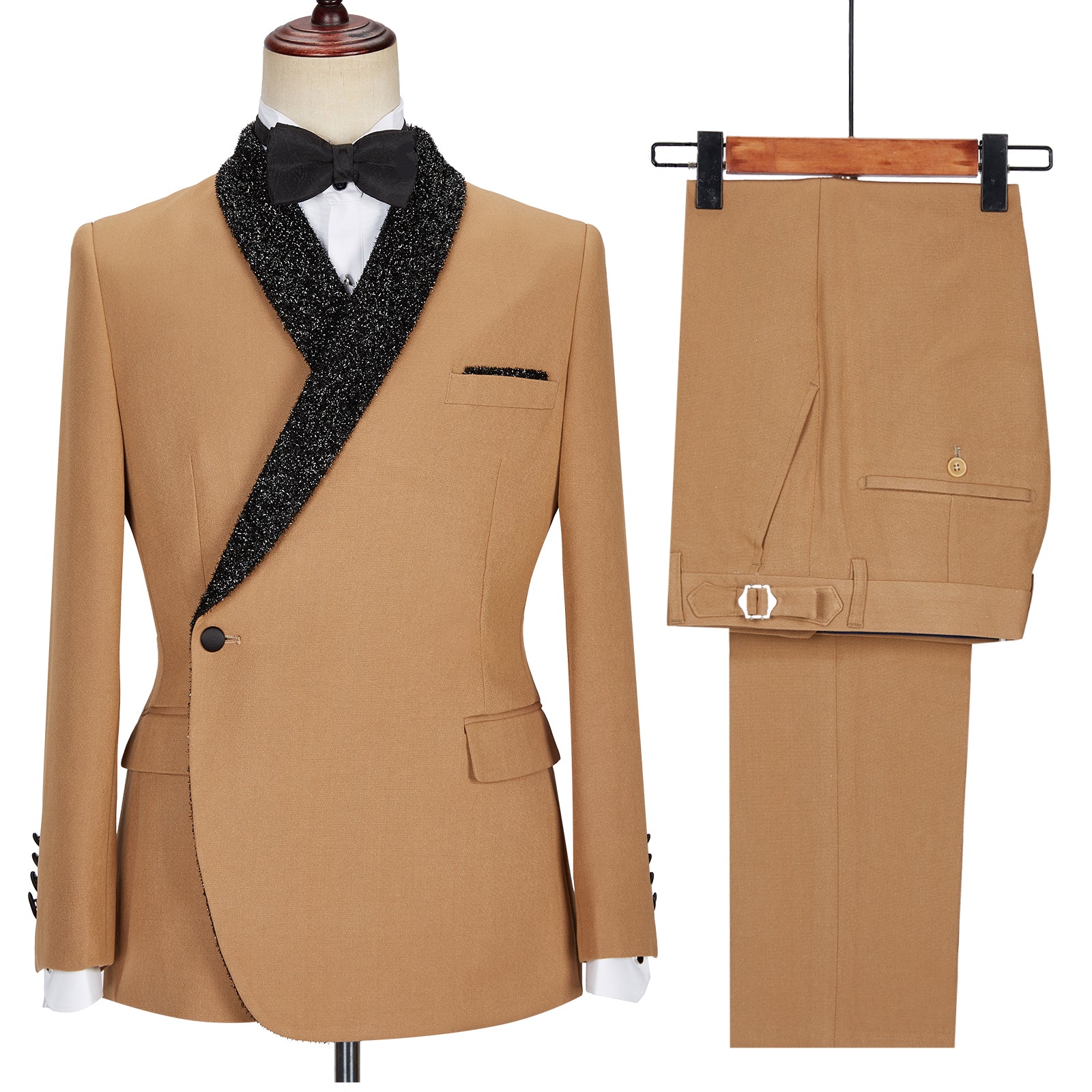 Gavin New Arrival Men's Khaki Sparkle Shawl Lapel One Button Suit