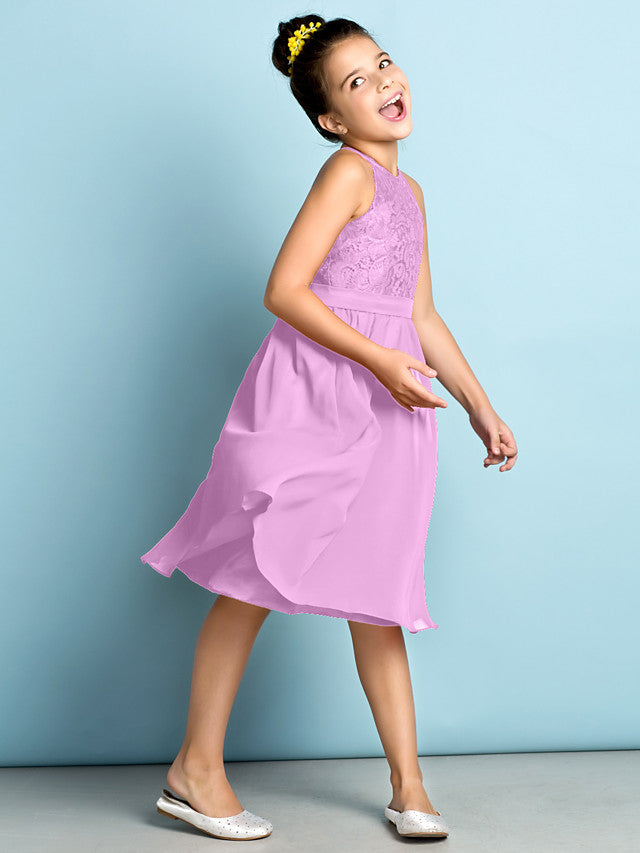 A-Line Jewel Neck Knee Length Flower Girl Dress with Lace