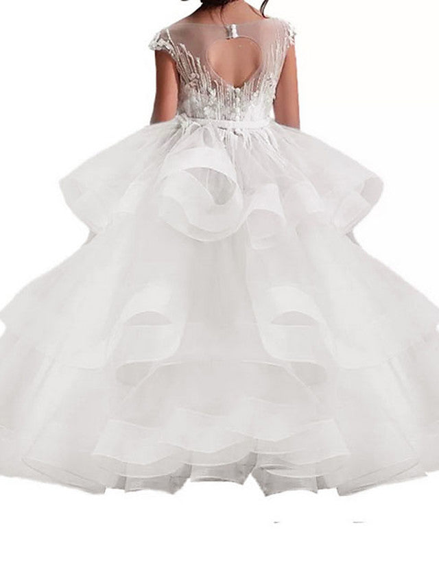 Princess Sleeveless Jewel Neck Flower Girl Dress - Polyester with Bow Embroidery