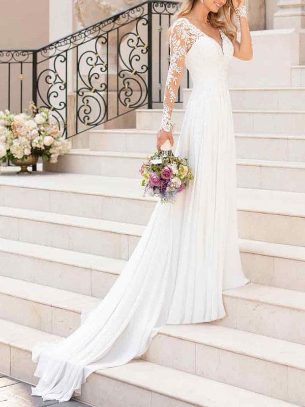 Long Sleeves Lace Tulle Wedding Dress