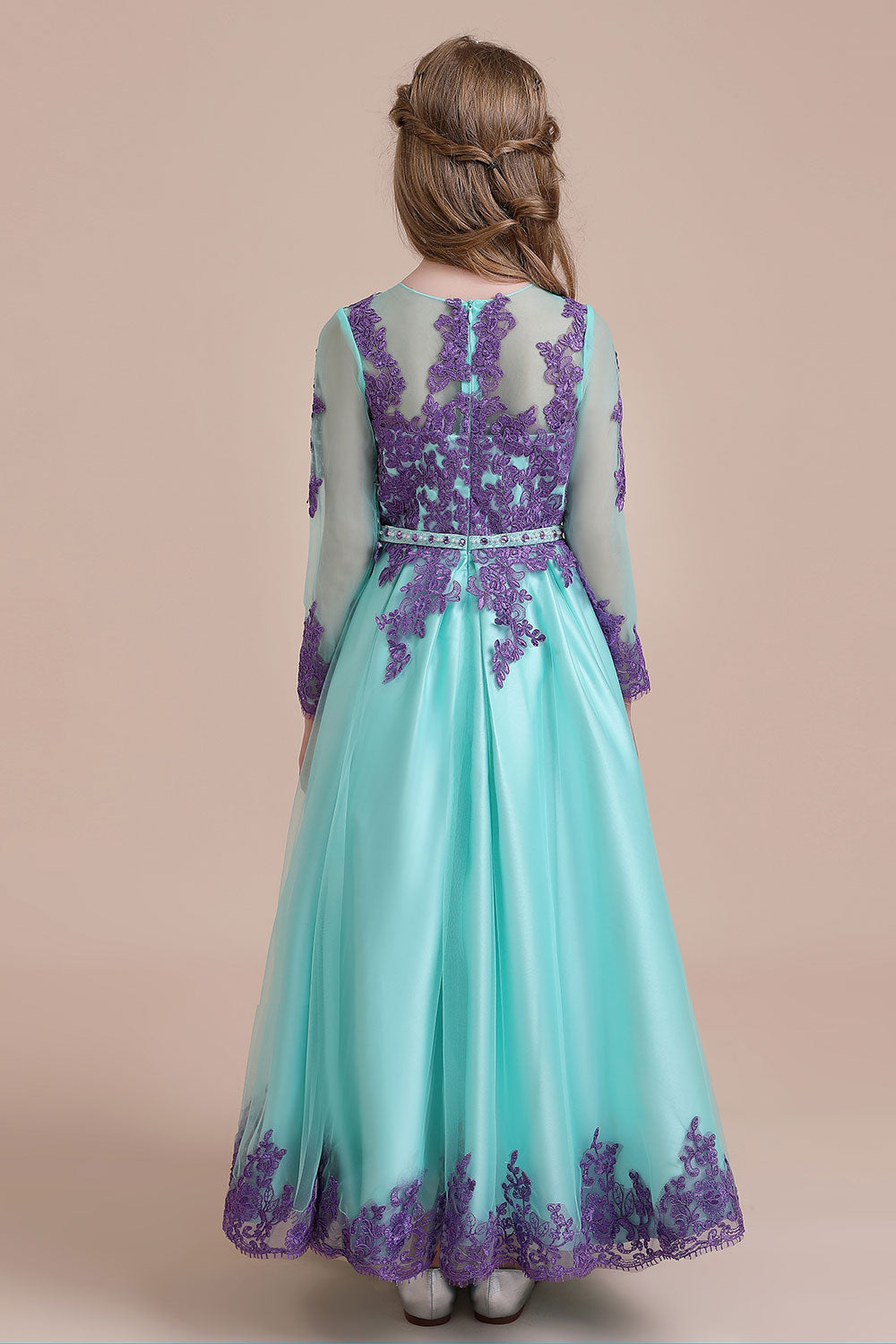 Chic Long Sleeve Jewel A-line Flower Girl Dress with Tulle Appliques