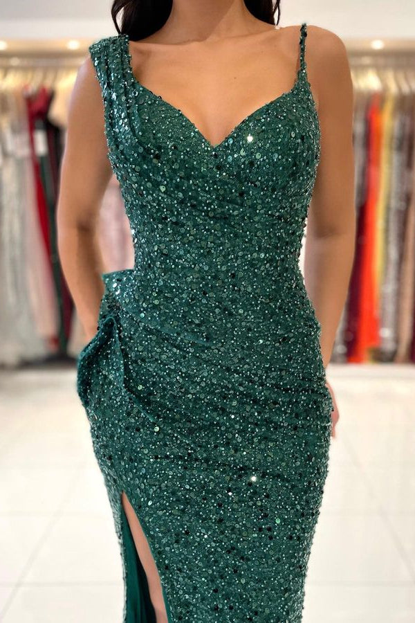 Sequins Mermaid Evening Dress with Split for Emeralds