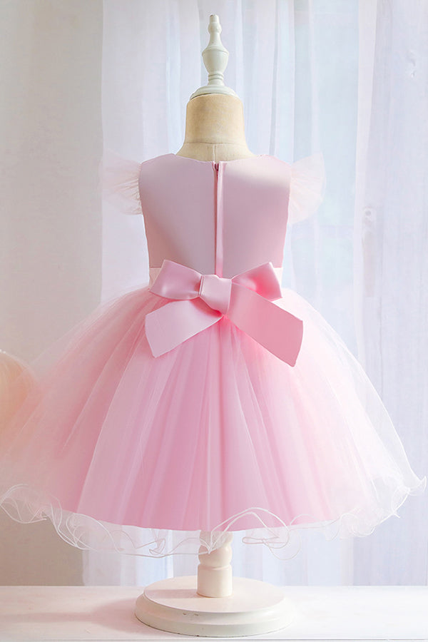 Pink Floral Jewel Ball Gown for Flower Girls with Appliques