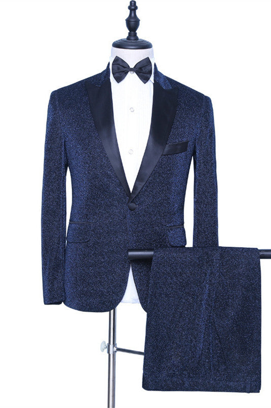 Dark Navy Peaked Lapel Wedding Suit for Groom - Morden Sparkly