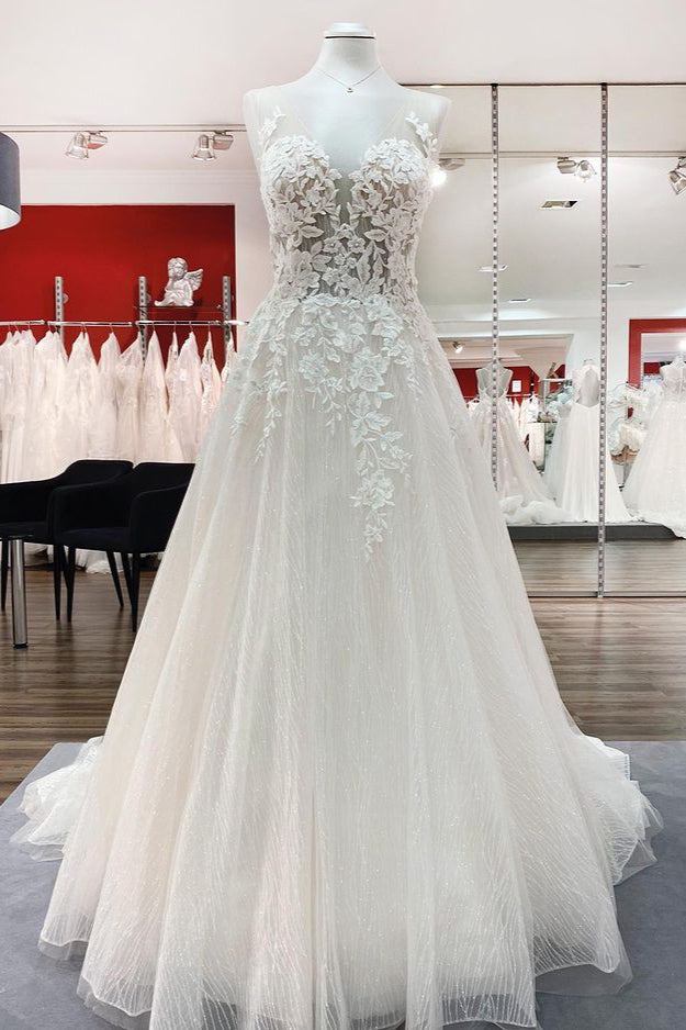 Stunning Sweetheart Tulle Wedding Dress with A-line Skirt, Open Back and Appliques Ruffles