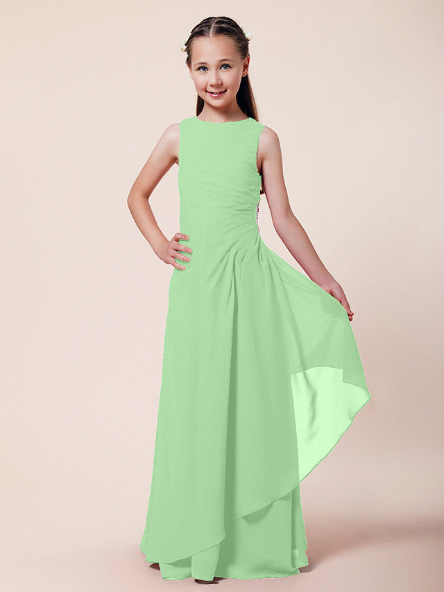 A-Line Chiffon Bridesmaid Dress with Beading and Side Draping for Weddings