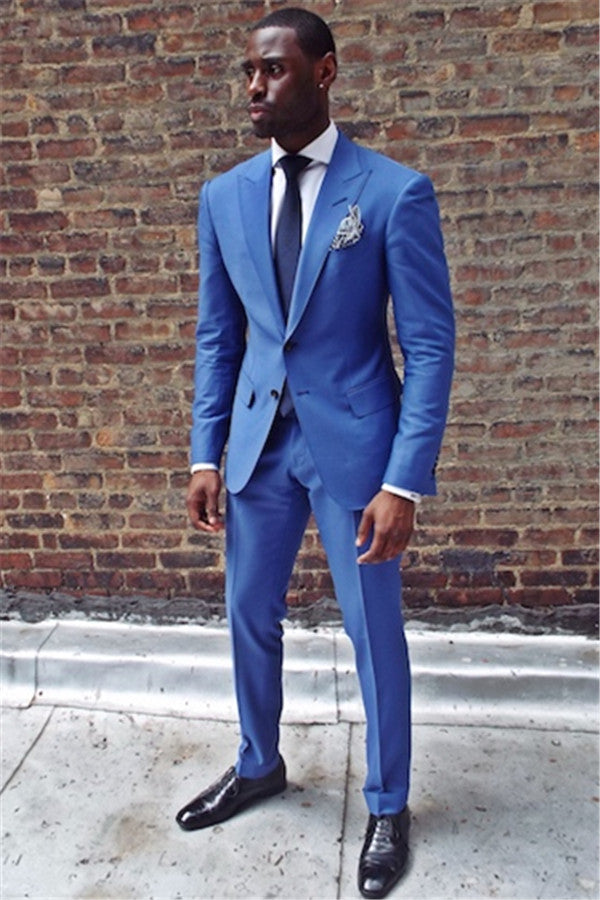 2 Piece Royal Blue Mens Summer Wedding Suit with Peaked Lapel