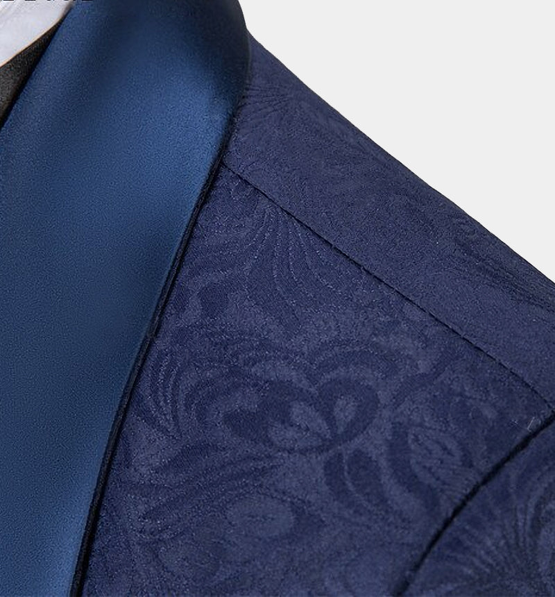 Navy Blue Three-Piece Jacquard Bespoke Tuxedo Online