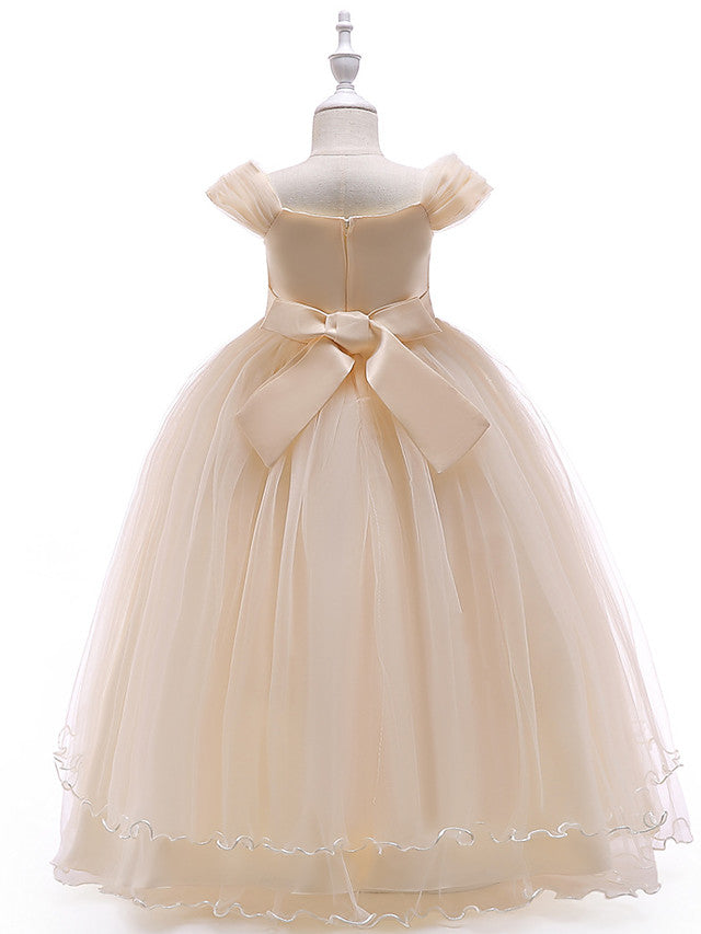 Sleeveless Off Shoulder Ball Gown with Floral Bow-Flower Girl Dress