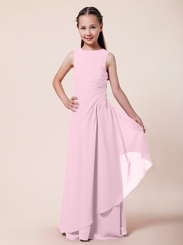 A-Line Chiffon Bridesmaid Dress with Beading and Side Draping for Weddings