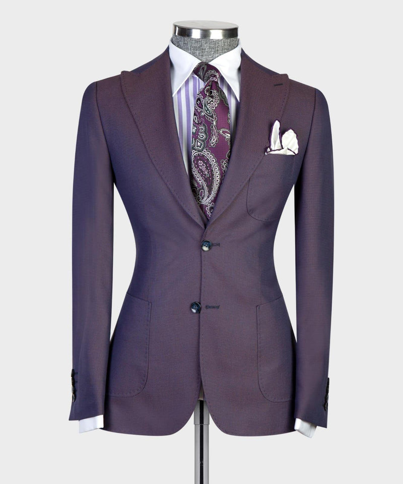 Eamonn Modern Dark Purple 3-Piece Peaked Lapel Men Suits for Business