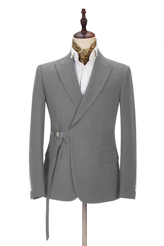 Dark Gray Wedding Tuxedo with Buckle Button - Best Fit