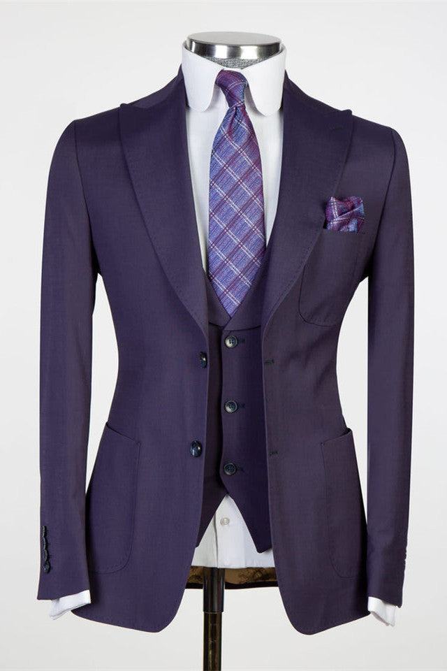 Dark Purple Best Fitted Men Suits - Dustin Chic Peaked Lapel Three Pieces