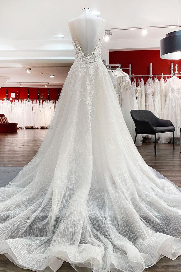 Stunning Sweetheart Tulle Wedding Dress with A-line Skirt, Open Back and Appliques Ruffles