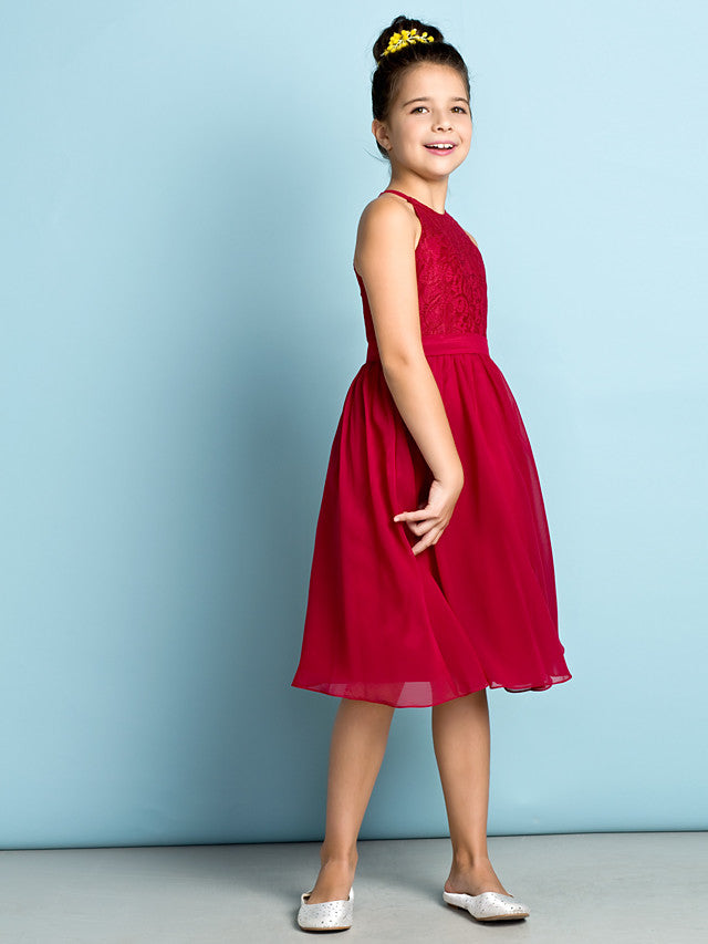 A-Line Jewel Neck Knee Length Flower Girl Dress with Lace