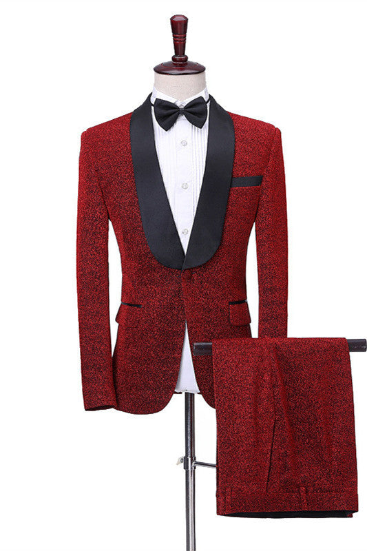 Kyler Men Suits - Shiny Red Shawl Lapel One Button Slim Fit Online