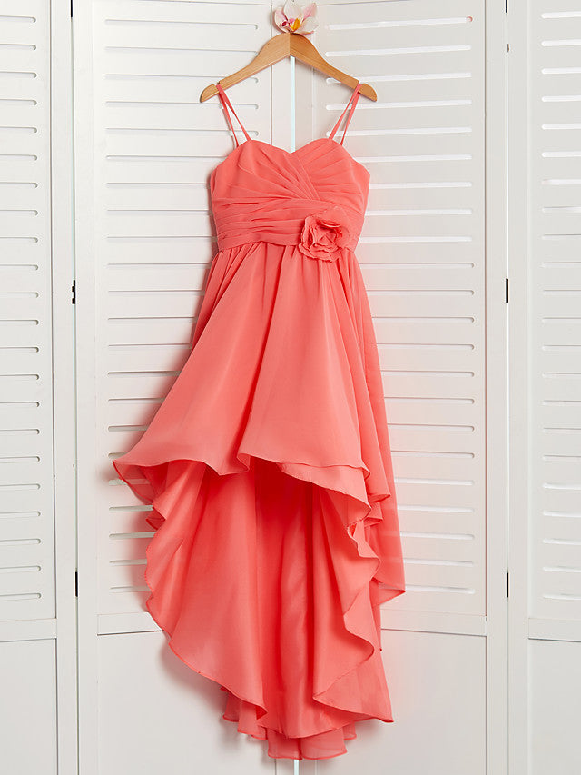 Chiffon A-Line Flower Girl Dress With Spaghetti Strap and Tea Length Pleats