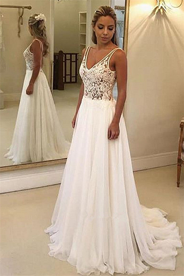 Lace Beach Wedding Dress - Sleeveless & Long