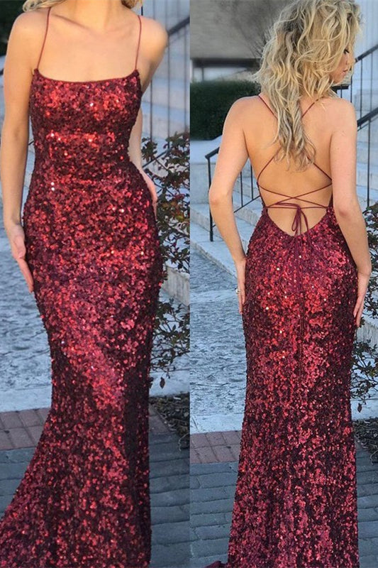 Glamorous Burgundy Sequins Mermaid Prom Dress